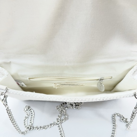 America & Beyond‎ Beaded Chevron Clutch Crossbody Bag White Gold Black NWOT
